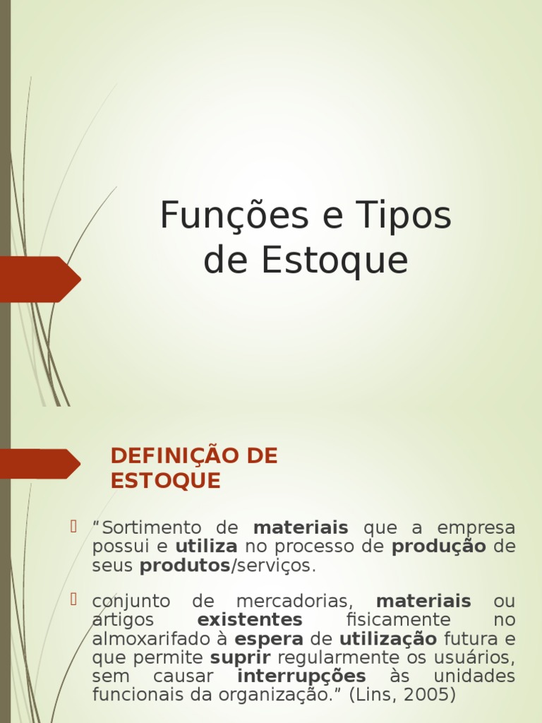 Funções e Tipos de Estoque | PDF | Cadeia de suprimentos | Business