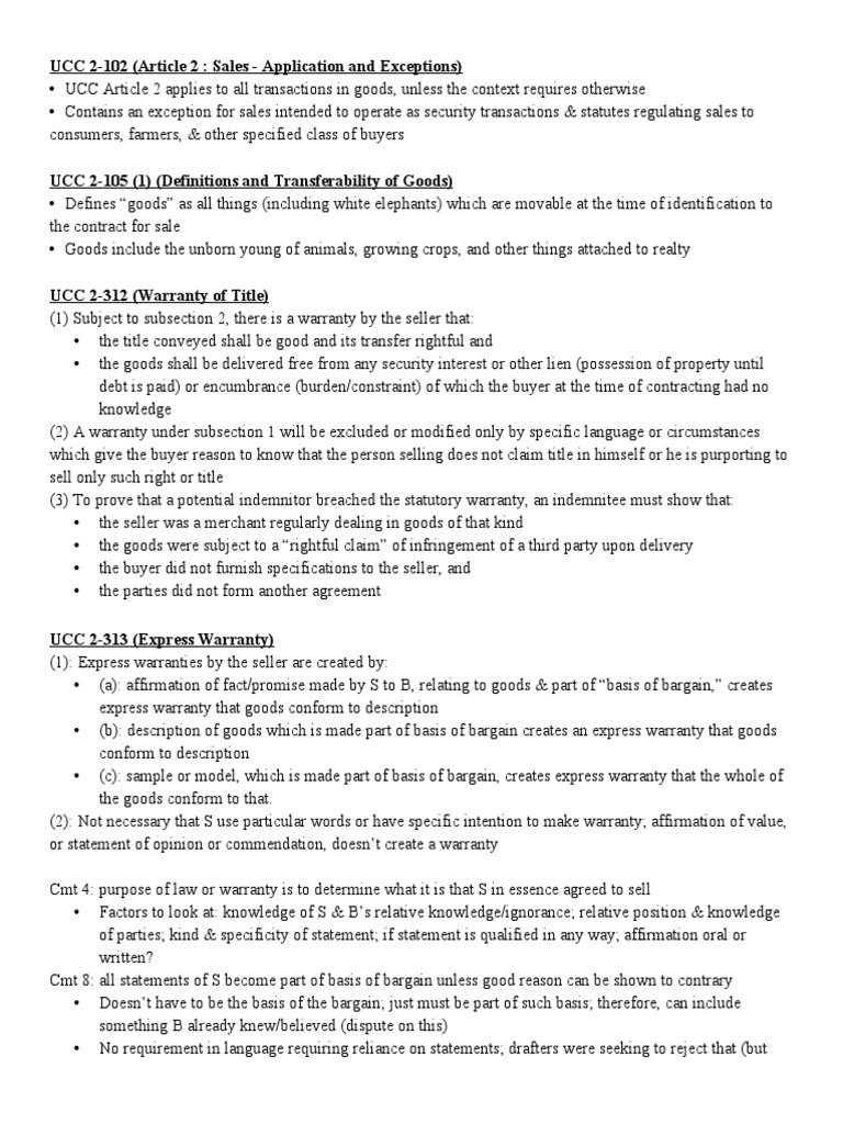UCC 2102 (Article 2 Sales Application and Exceptions) PDF