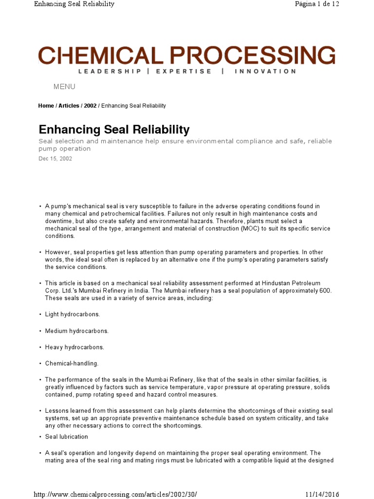 Enhancing Seal Reliability | PDF | Reliability Engineering | Oil Refinery