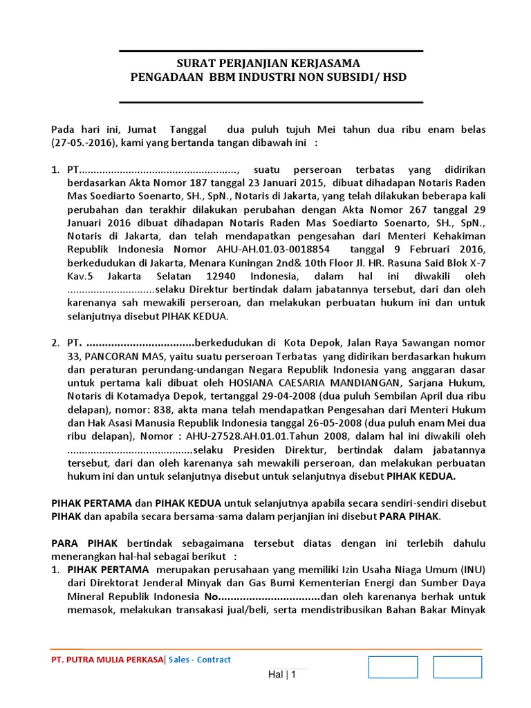 Surat Perjanjian Jual Beli Bbm Solar Hsd Trader Pdf