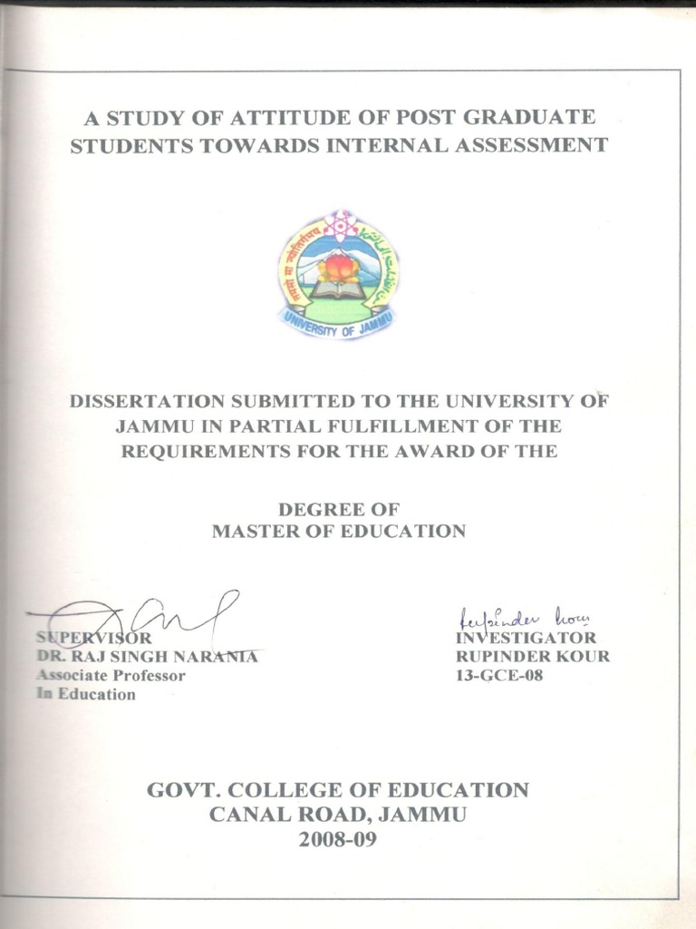 A Study of Attitude of POst Graduate Students Towards Internal ...