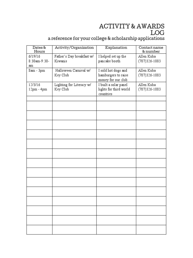 Student Activity Log | PDF