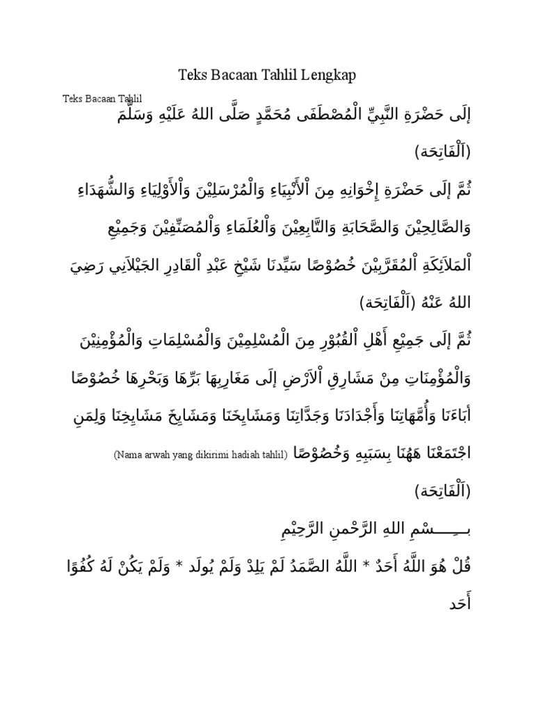 Teks Bacaan Tahlil Lengkap Doc