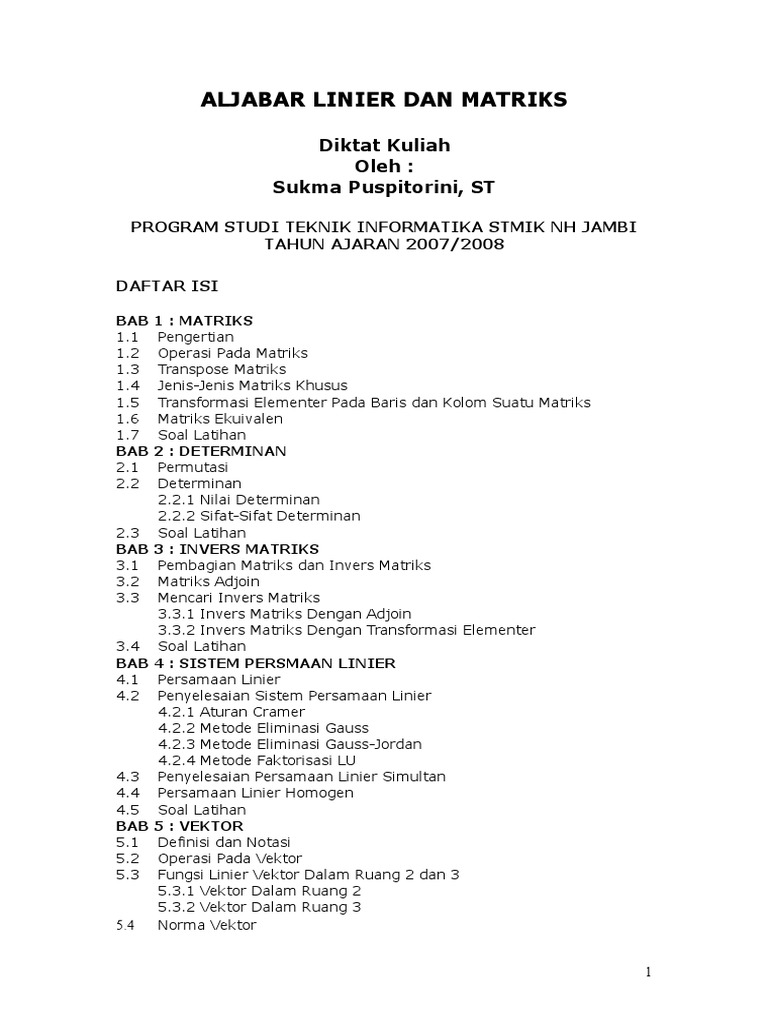 Aljabar Linier Matriks | PDF | Metode & Bahan Ajar | Sains & Matematika