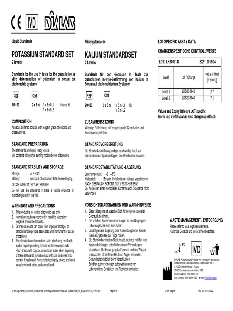 Potassium Standard Set - en - DT - Rev01 - LKS003140 PDF | PDF