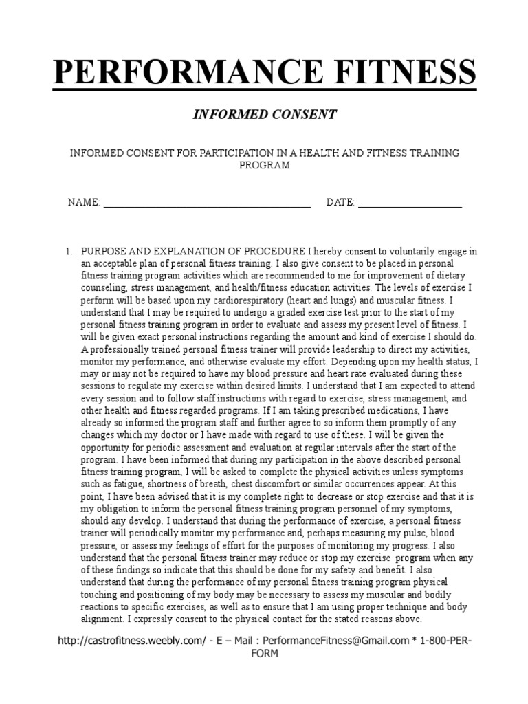 Performance Fitness Informed Consent | PDF | Physical Fitness ...