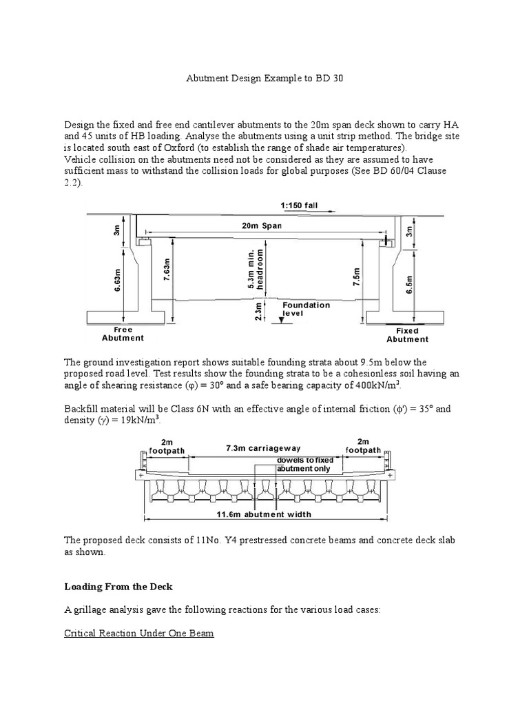 Abutment Design Example To BD 30 | PDF | Bearing (Mechanical) | Concrete