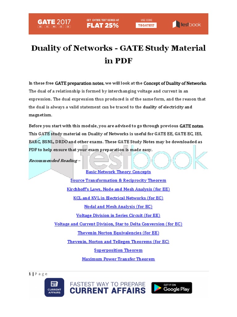 Duality of Networks for GATE Prep | PDF | Electrical Network ...