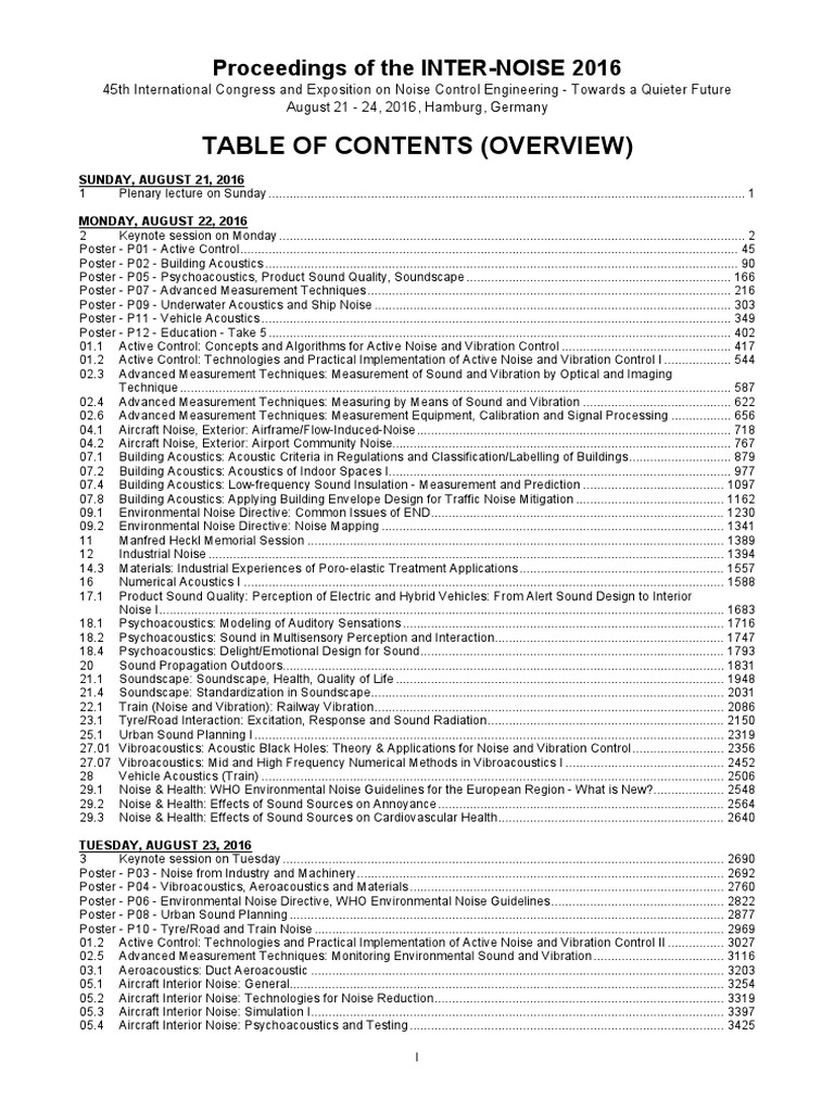 Inter Noise 2016 Overview PDF | PDF | Noise | Acoustics