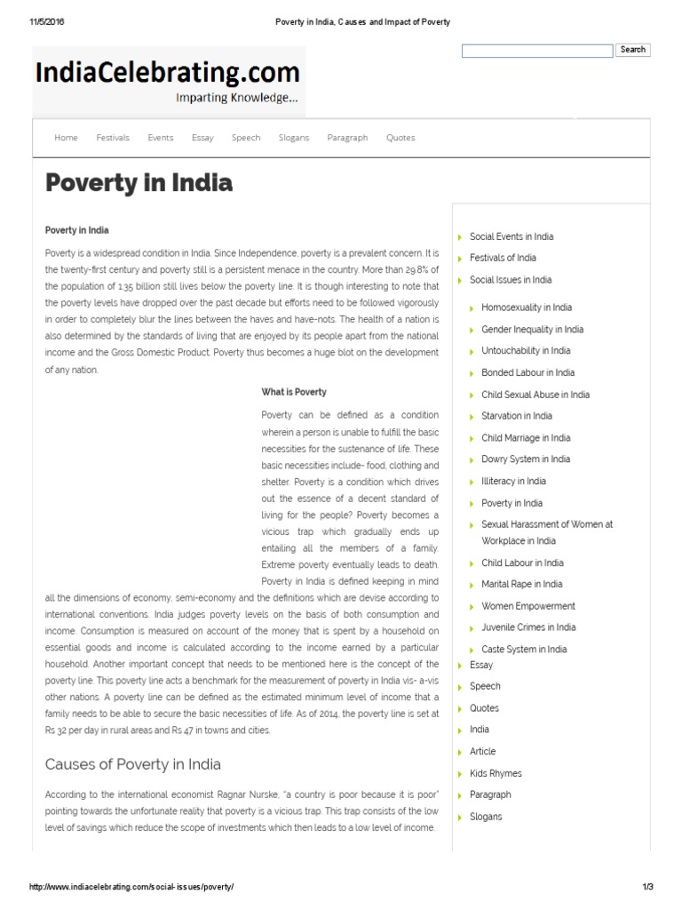 Poverty in India, Causes and Impact of Poverty | PDF | Poverty ...