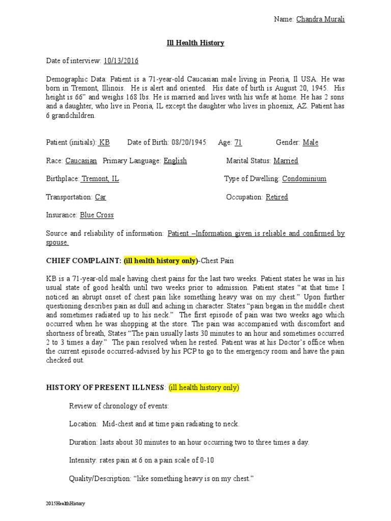 Health HX FormPatient KB PDF Pain Myocardial Infarction
