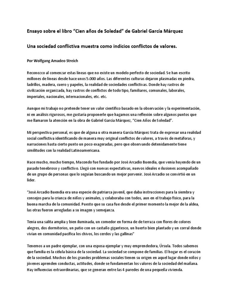Ensayo Sobre Cien Años de Soledad Gabriel García Márquez Amor