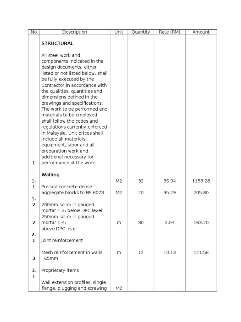 Structural Steel and Walling Specifications | PDF