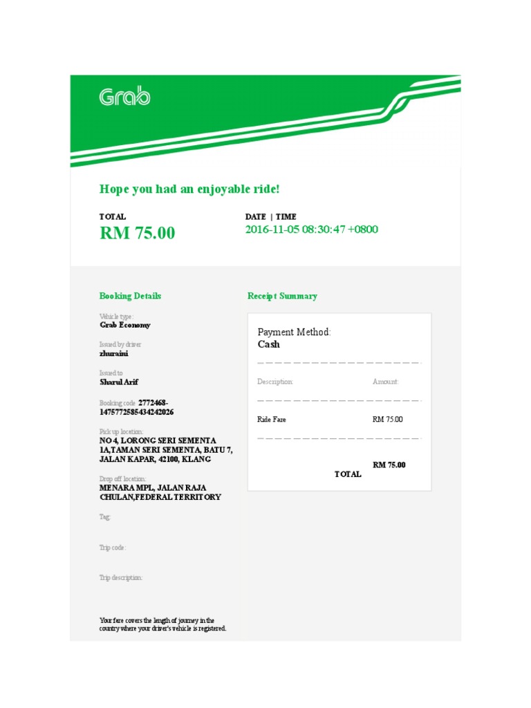 Grab Ride Receipt Example PDF | PDF