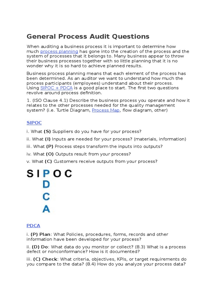 General Process Audit Questions | PDF | Verification And Validation ...