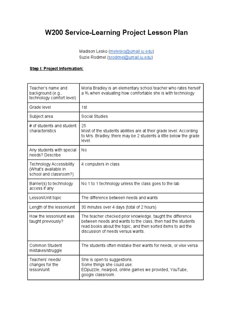 1st Grade Needs vs. Wants Lesson Plan | PDF | Classroom | Special Education