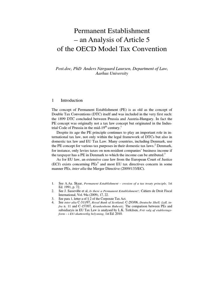 Permanent Establishmenet - An Analysis of Article 5 of The Oecd Model ...