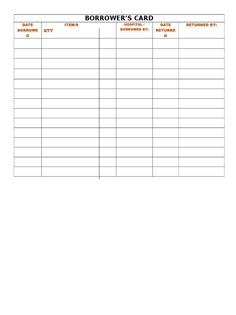 Borrower'S Card: Date Borrowe D Item/S Date Returne D Returned by | PDF