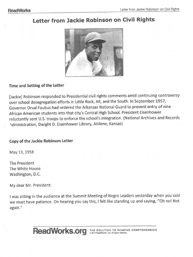 Letter From Jackie Robinson On Civil Rights | PDF