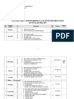 Planificare Calendaristică A Activitatii Didactice AN SCOLAR 2016-2017