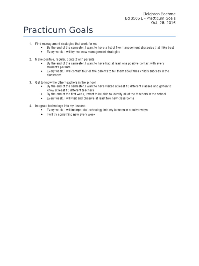 Practicum Goals PDF Applied Psychology Educational Psychology