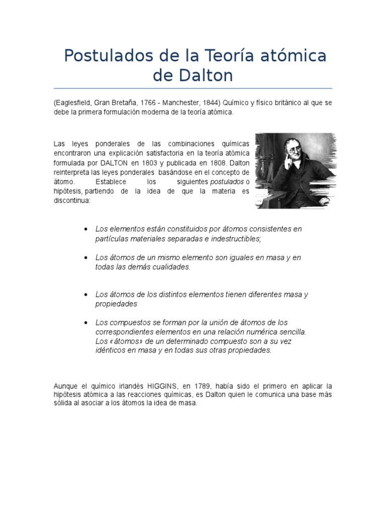 Postulados de la Teoría Atómica de Dalton | PDF | Átomos | Teoría