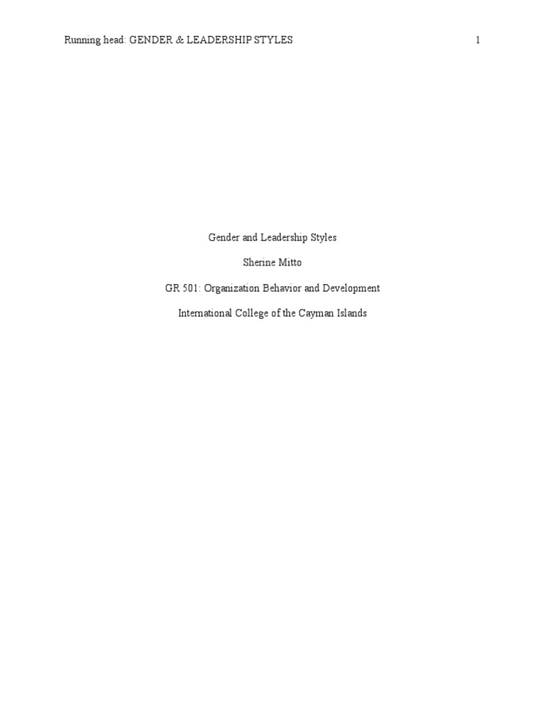 Gender and Leadership Styles Research Paper PDF Leadership