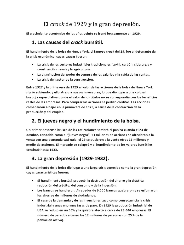 El Crack Del 29 | PDF | Accidente de Wall Street de 1929 | Viajes por ...