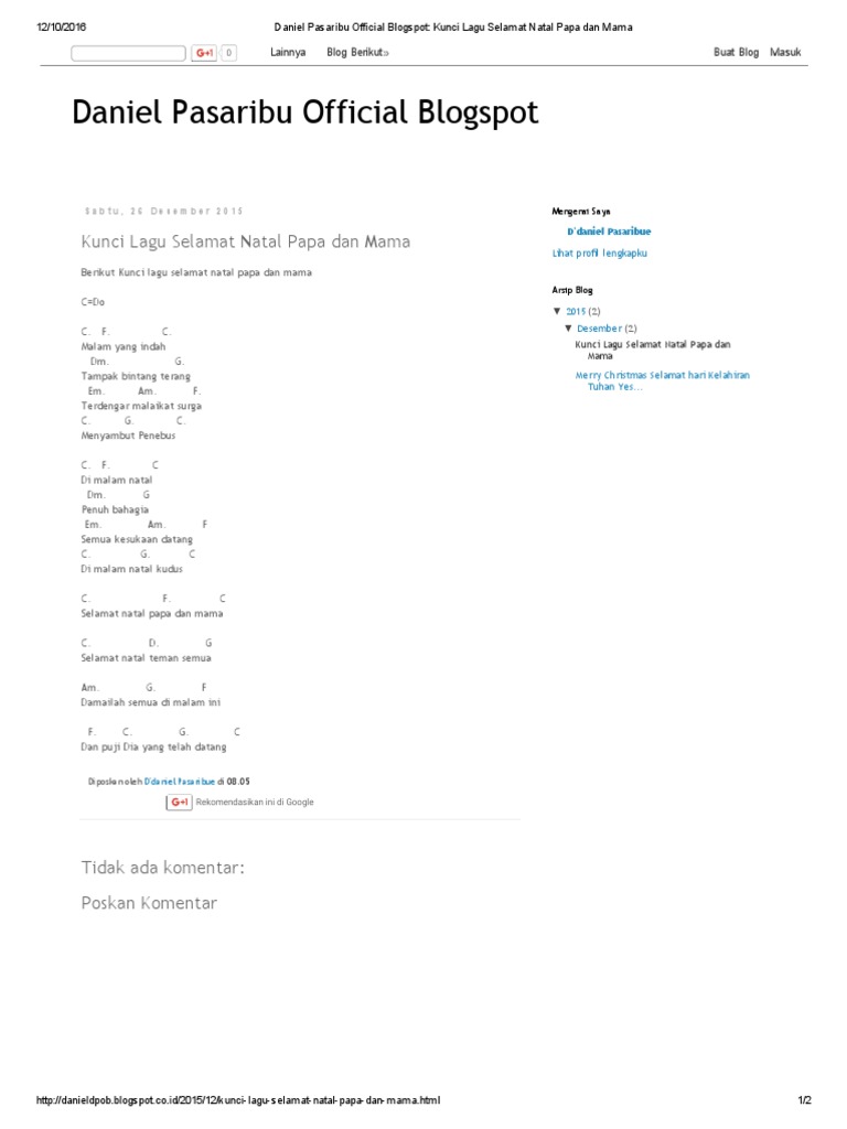 Kunci Lagu Selamat Natal Papa Dan Mama