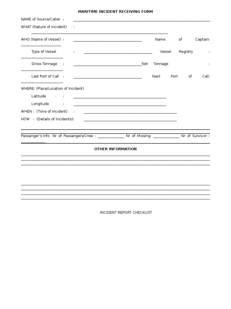 Maritime Incident Reporting Form | PDF