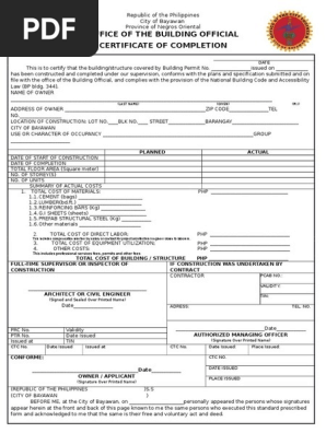 NBC FORM NO Certificate of Completion