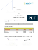 Constancia de cobertura de seguro complementario de trabajo de riesgo, pensión y salud para personal de mina en Moquegua