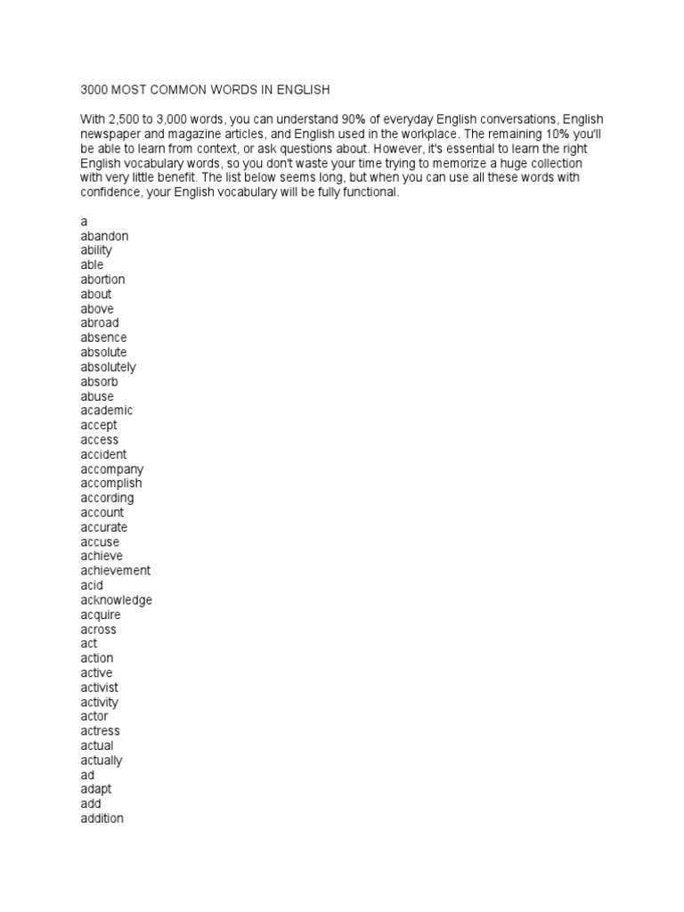 3000 Most Common Words in English | PDF | Economics | Engineering