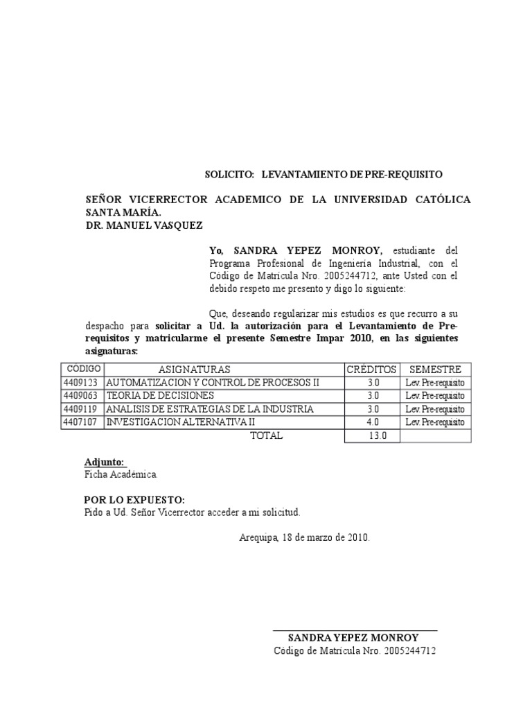 SOLICITO Levantamiento Pre | PDF