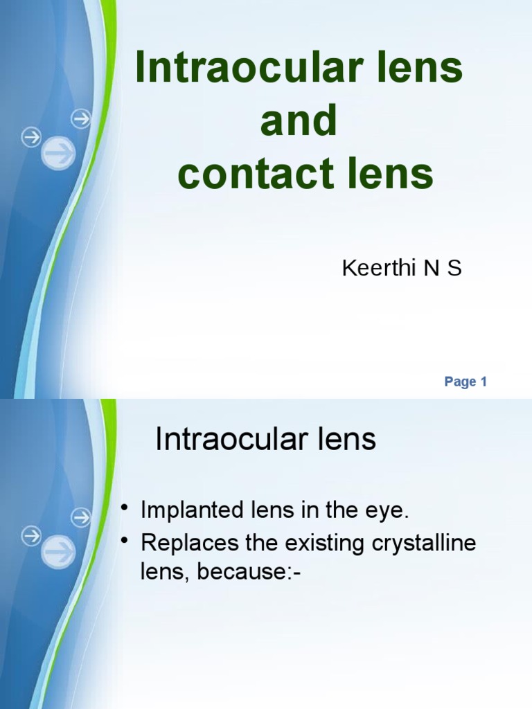 Intraocular and Contact Lens Overview | PDF | Contact Lens | Facial ...