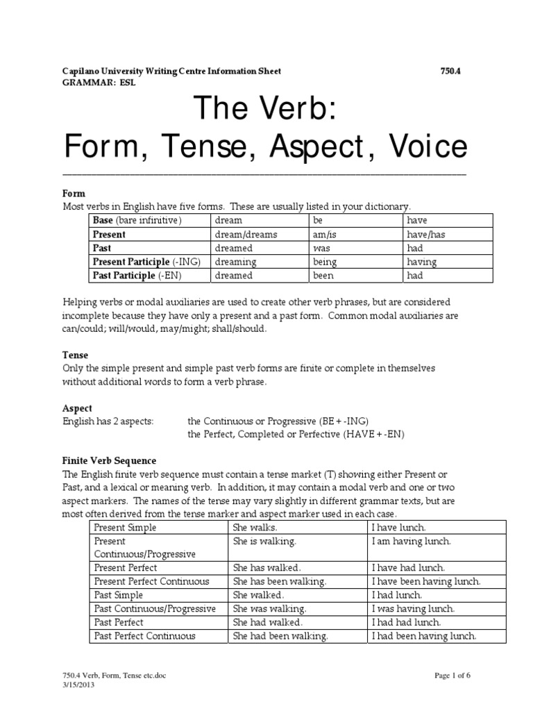 750.4 Verb, Form, Tense Etc | PDF | Verb | Perfect (Grammar)