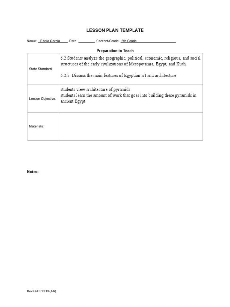 6th Grade Egyptian Pyramid Lesson Plan | PDF | Egyptian Pyramids ...