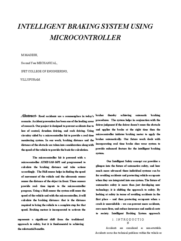 Intelligent Braking System Using Microcontroller PDF Traffic