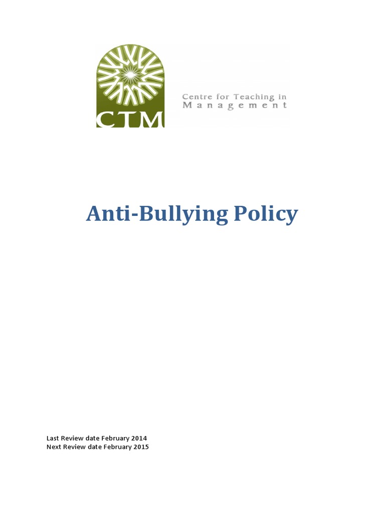 CTM Anti Bullying Policy | PDF | Bullying | Crime & Violence