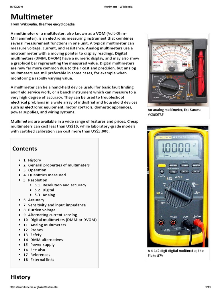 Multimeter Wikipedia Resistor Electrical Impedance