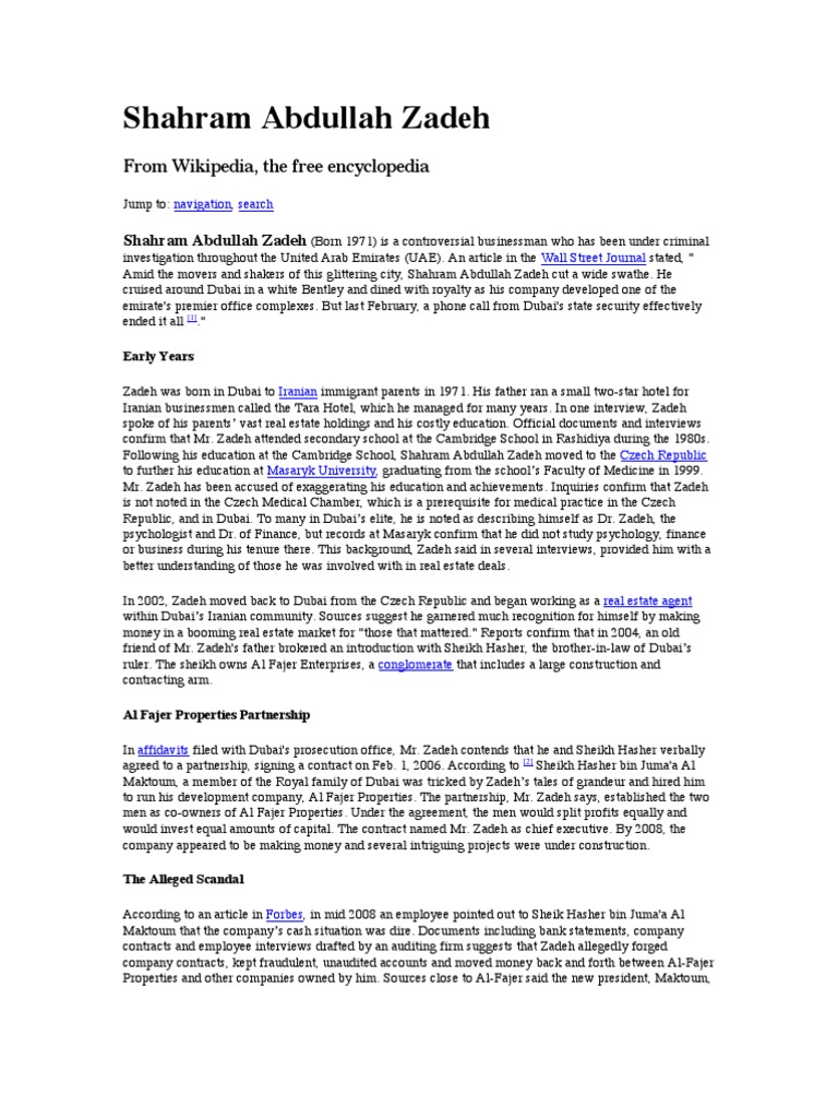 Shahram Abdullah Zadeh: Fraud Allegations | PDF | Business