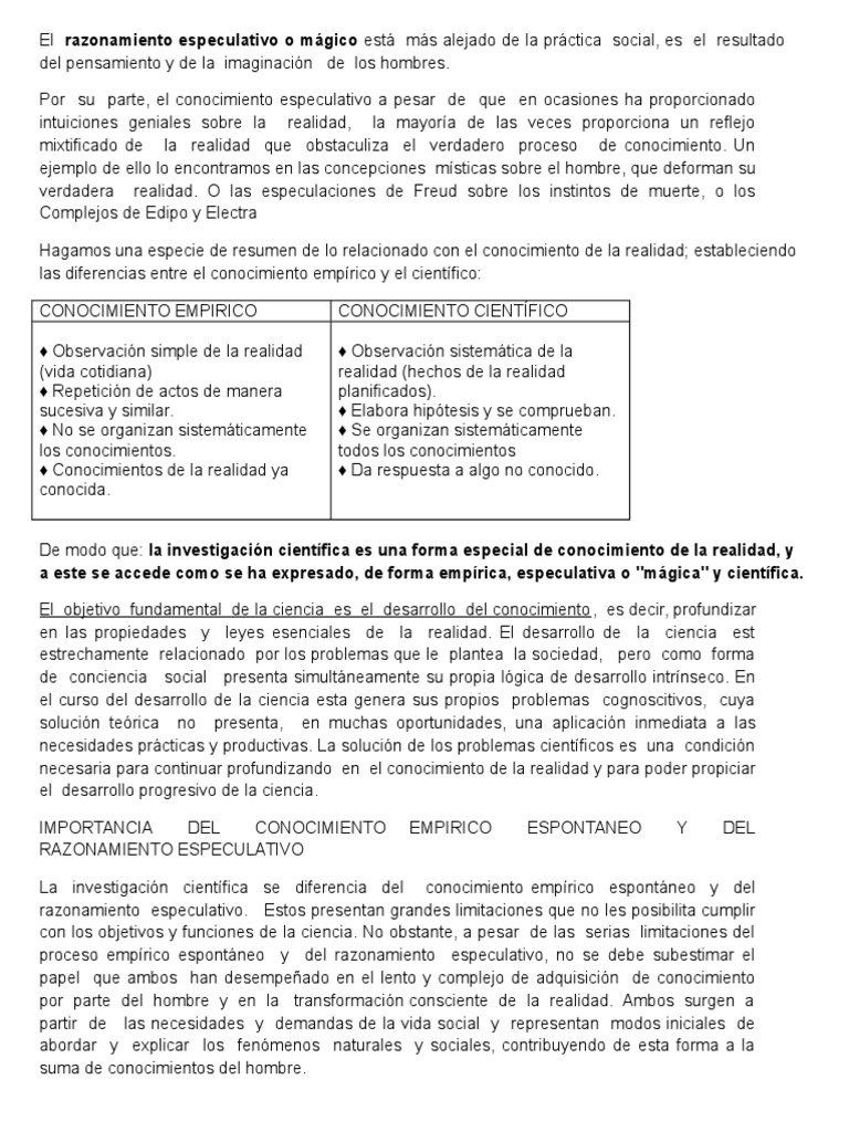 El Razonamiento Especulativo o Mágico Está Más Alejado de La Práctica