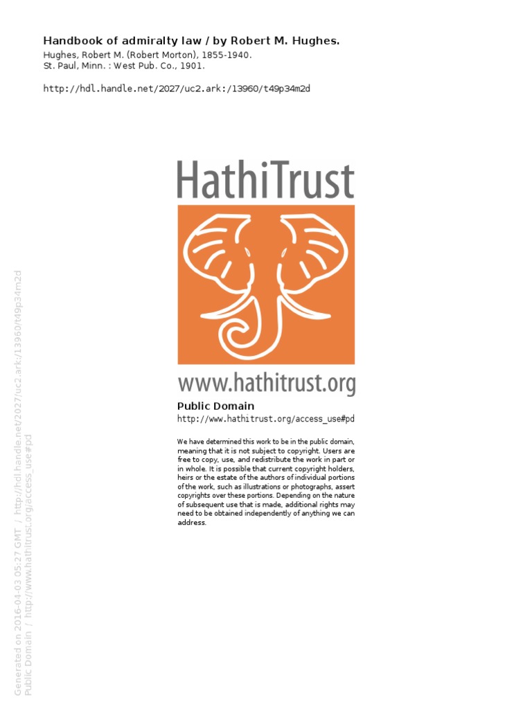 Handbook of Admiralty Law PDF Admiralty Law Government