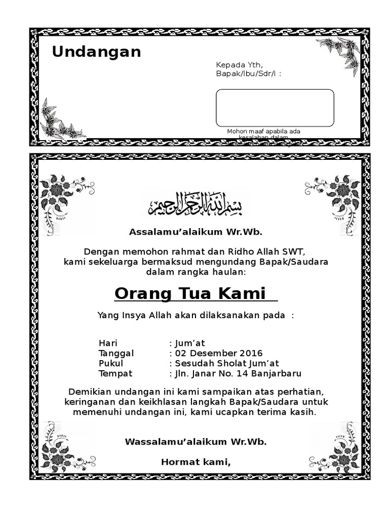 Contoh Surat Undangan Tahlil 40 100 1000 Hari Haul