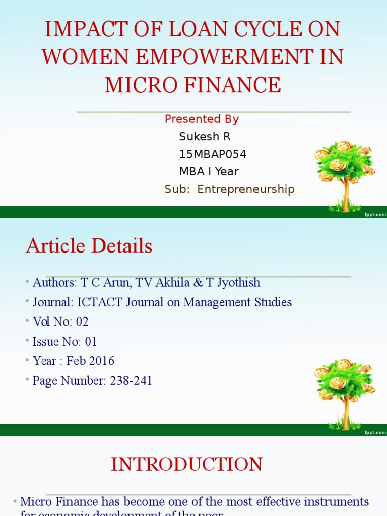 Impact of Loan Cycle On Women Empowerment in Micro Finance: Presented ...