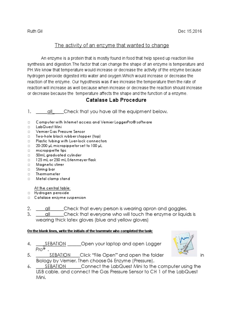 The Activity of An Enzyme That Wanted To Change: Catalase Lab Procedure ...