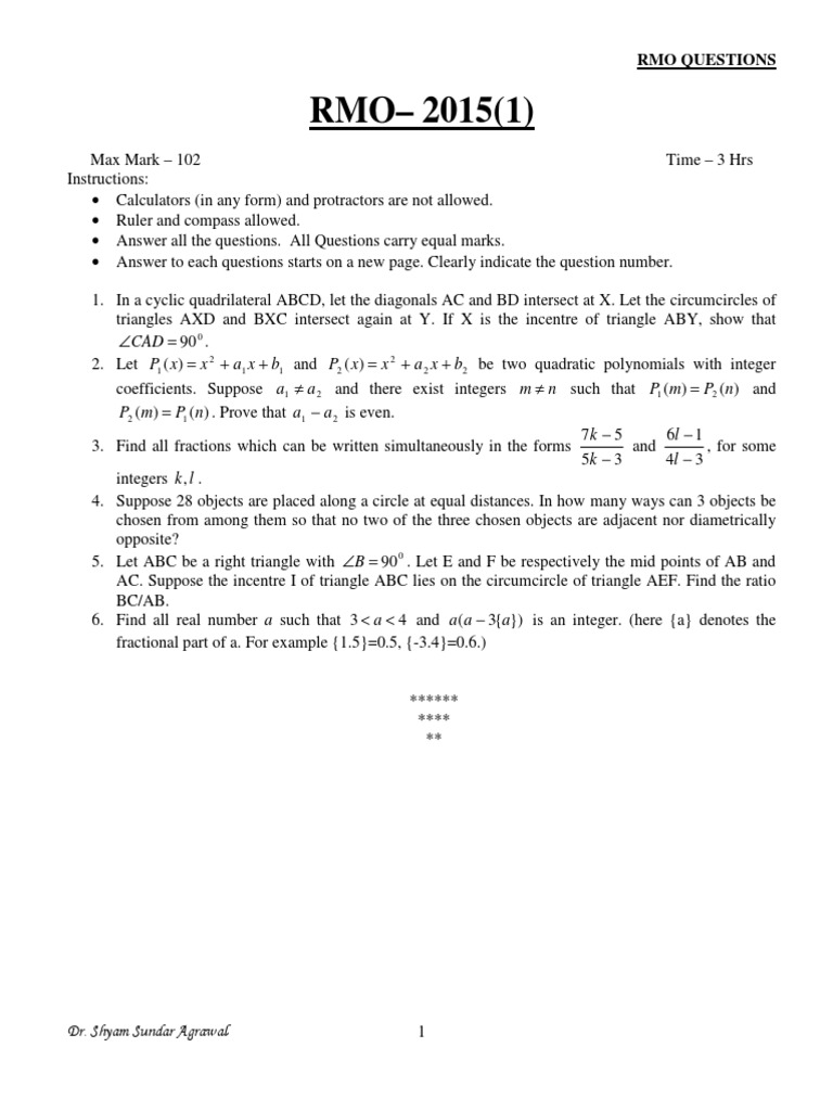 Math Olympiad Problem Set | PDF