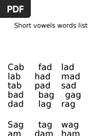 Short Vovels Words List