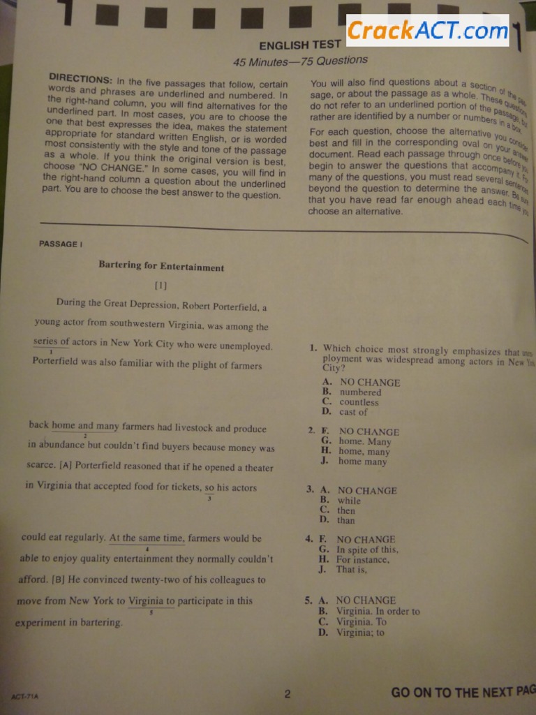 ACT 2012 71A Reading & Writing | PDF