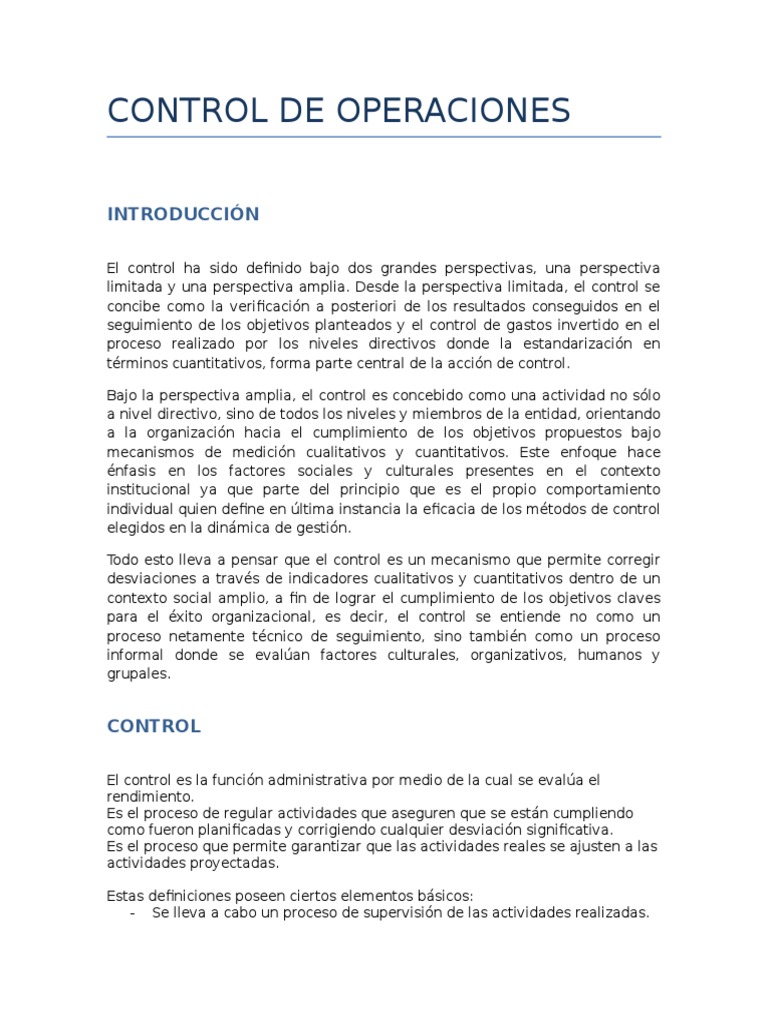 Control de Operaciones | PDF | Planificación | Business